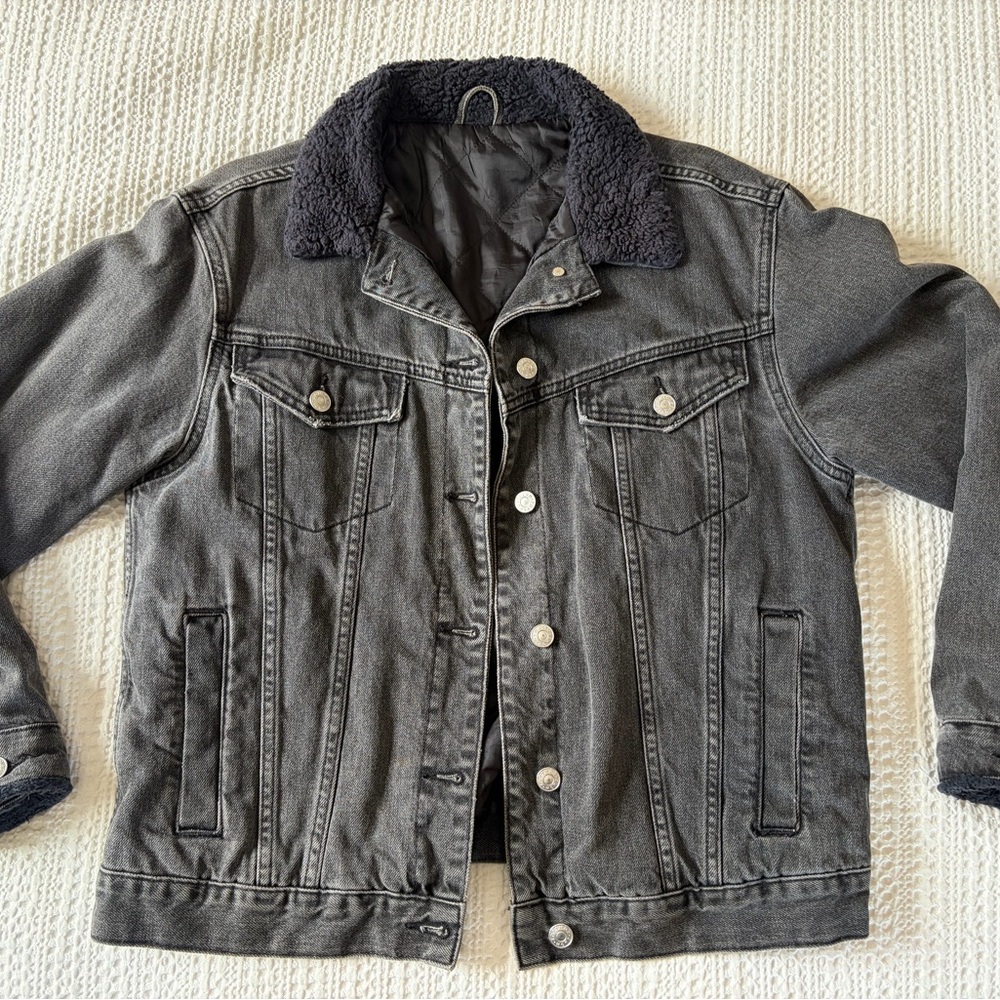 Topshop Black Denim Sherpa Collar Jacket